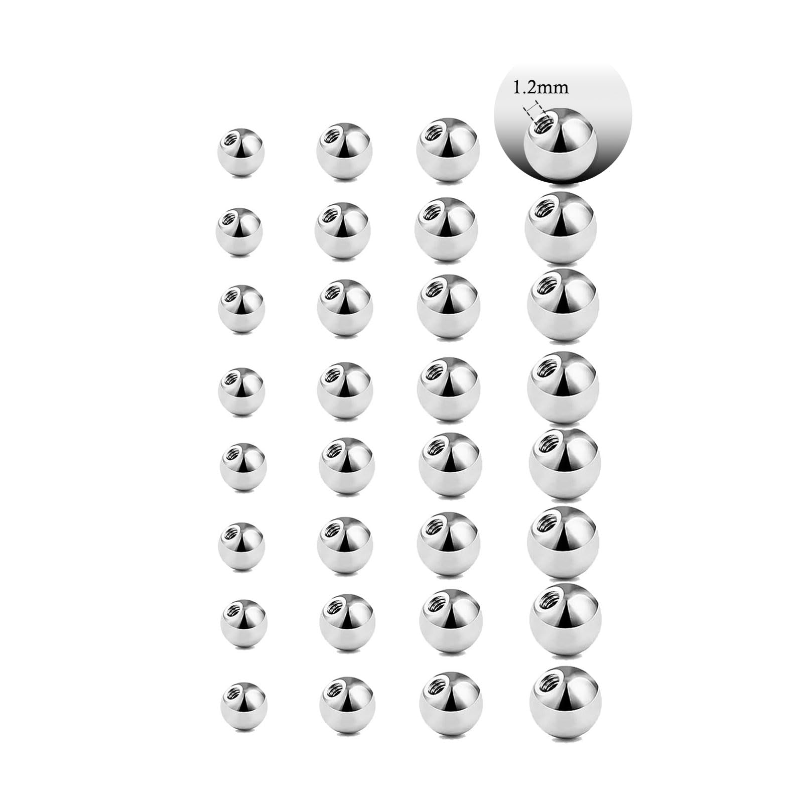 Gojewen Piercing Kugeln 1,2mm 1,6mm Silber Ersatzkugel Schraubkugel 3/4/5/6mm Kugel für Piercing Nase Lippe Augenbrauen Bauchnabel Zunge