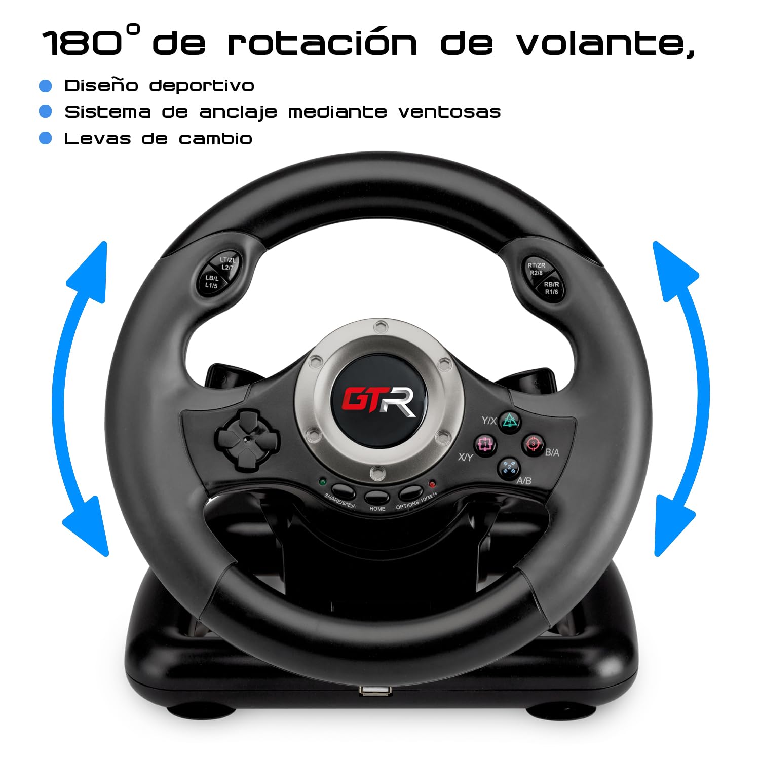 JINSHU 2 GTR RACING WHEEL - INDECA Volante de Carreras con Pedales (compatible con Playstation 4, Playstation 3, Xbox, Switch y PC)