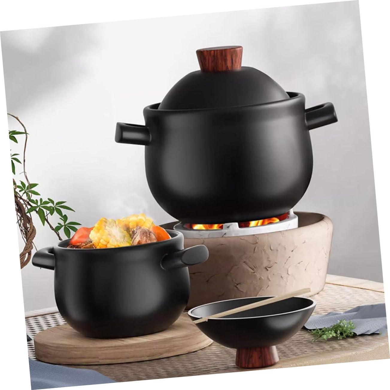 VICASKY Casseruola in Ceramica 2,5l con Coperchio Manico Ergonomico Pentola di Terracotta per Stufati e Zuppe Uso Domestico Cucina Essenziali