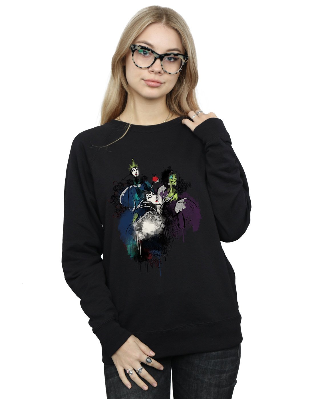 Absolute Cult Women's Black Disney Villains Sketch Sweatshirt Xxl
