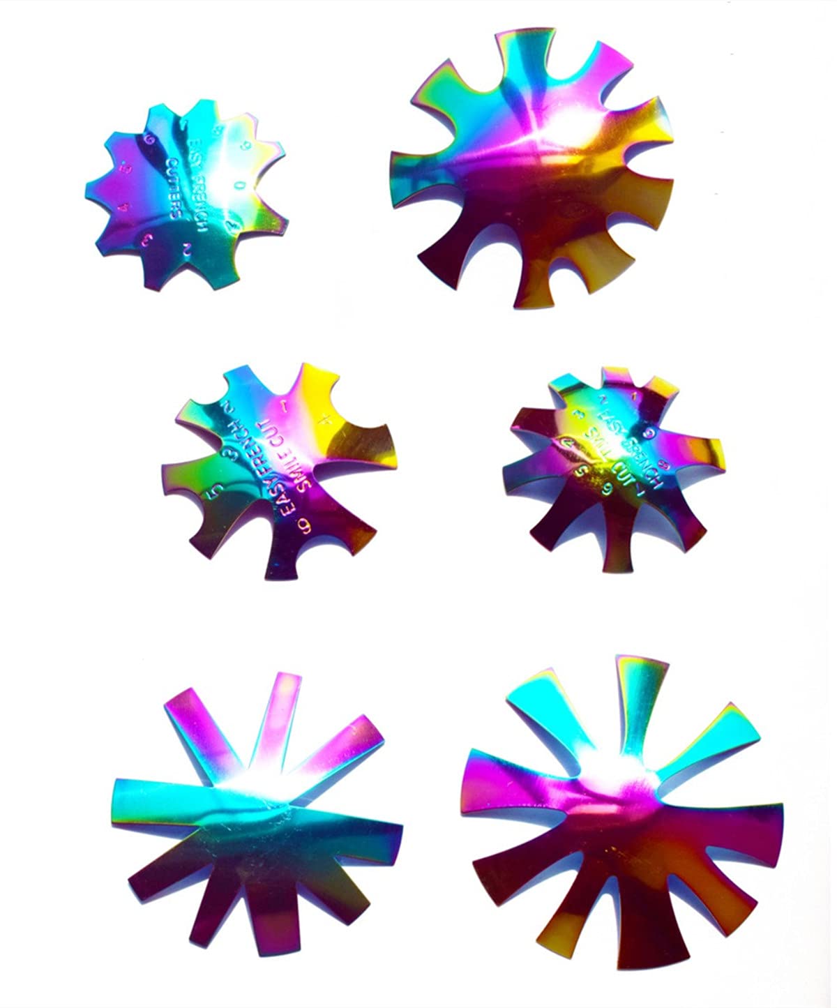 Mezerdoo 6Pcs Colorful 8/9/10 Sizes Easy French Smile Cut V Line Almond Shape Tips Manicure Edge Trimmer Nail Cutter Acrylic Pink White French Nails Mix Patterns C- Curve Tool