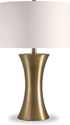 Henn&Hart Lámpara de mesa de 24.25 pulgadas de alto con pantalla de tela en latón antiguoblanco, lámpara, lámpara de escritorio para el hogar u