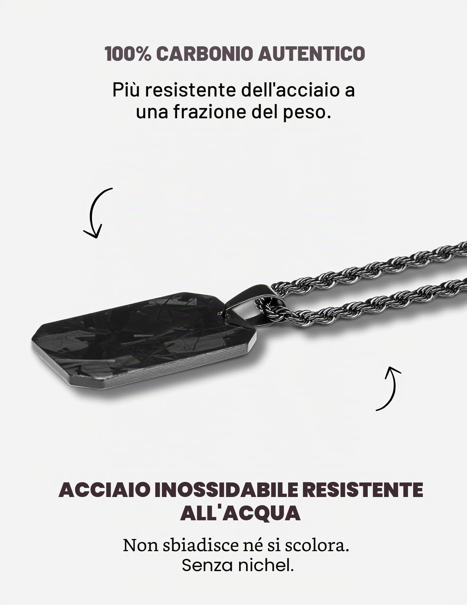 Catena con ciondolo targhetta per cane in fibra di carbonio | Nero in acciaio inossidabile | Collana da uomo nobile | Necklace Chain Carbon Fiber Dog Tag