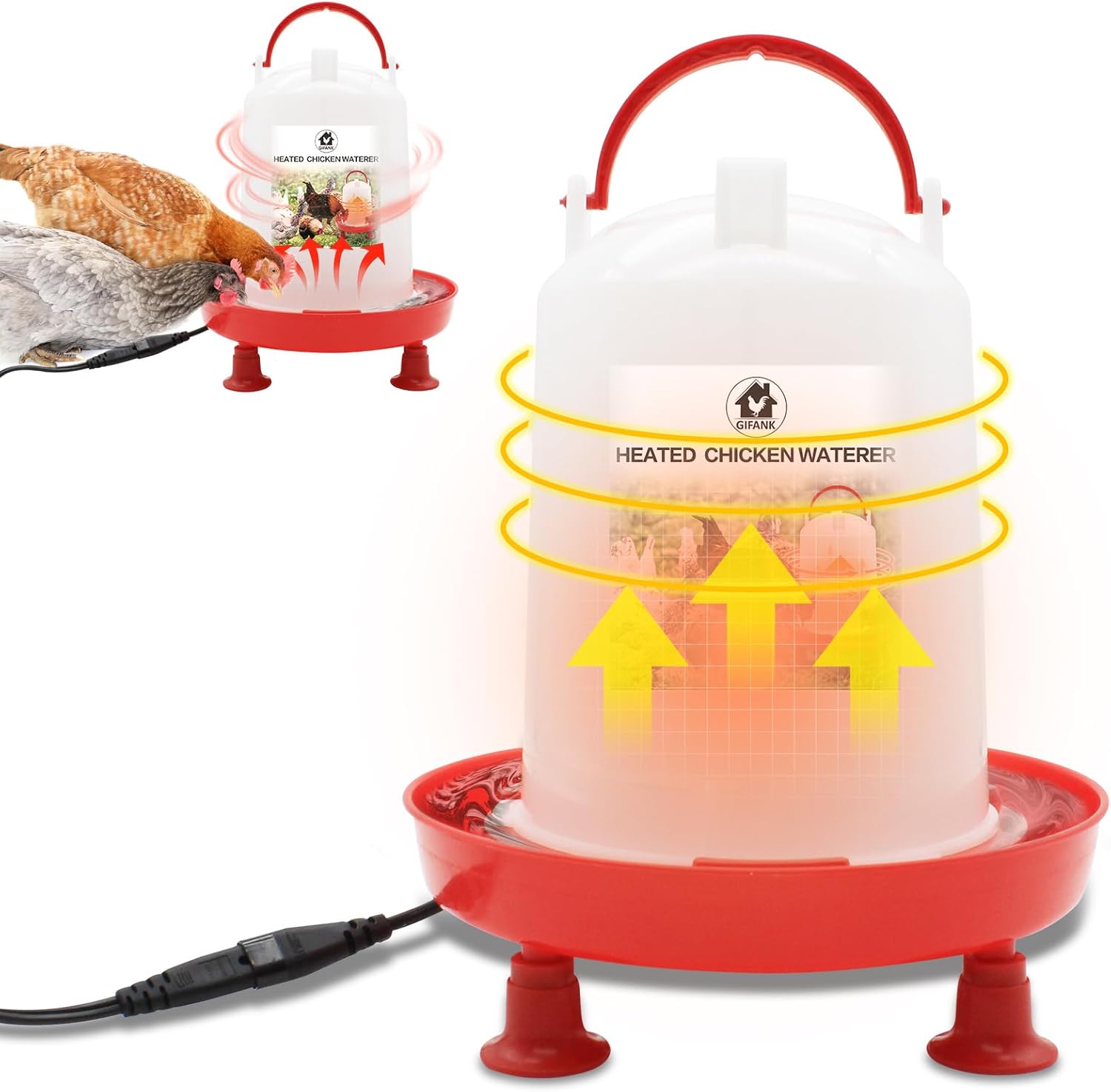6L Heated Chicken Waterer for Winter Chicken Water with Heater Adjustable Leg Support 35W BPA-Free Heated Poultry Waterer Heavy Duty All in One Heated Waterer for Chicken Coop 6L Plastic
