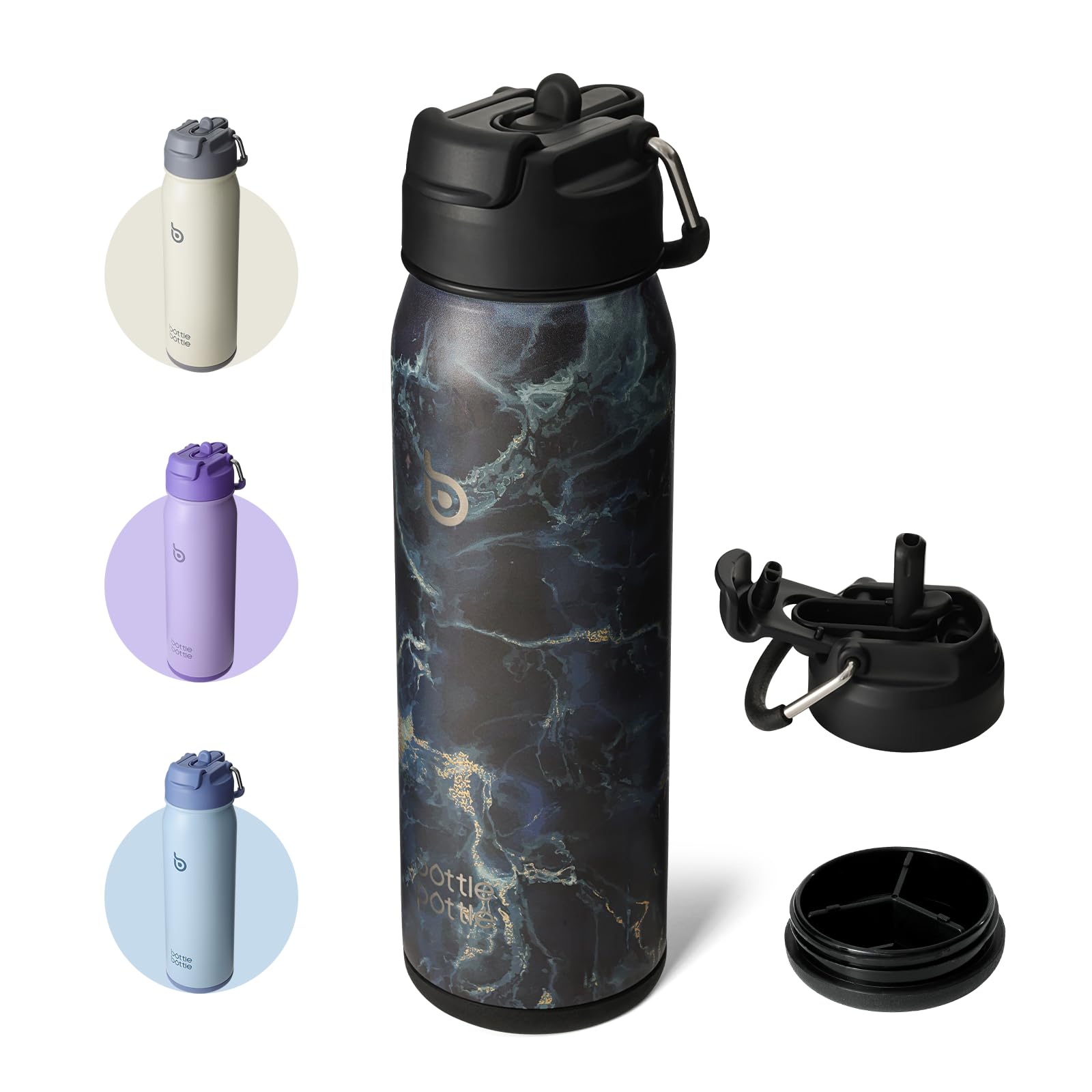 BOTTLE BOTTLE 24oz Insulated Water Bottle Stainless Steel Sport Water Bottle with Straw and Adjustable Lid Daily Pill Organizer