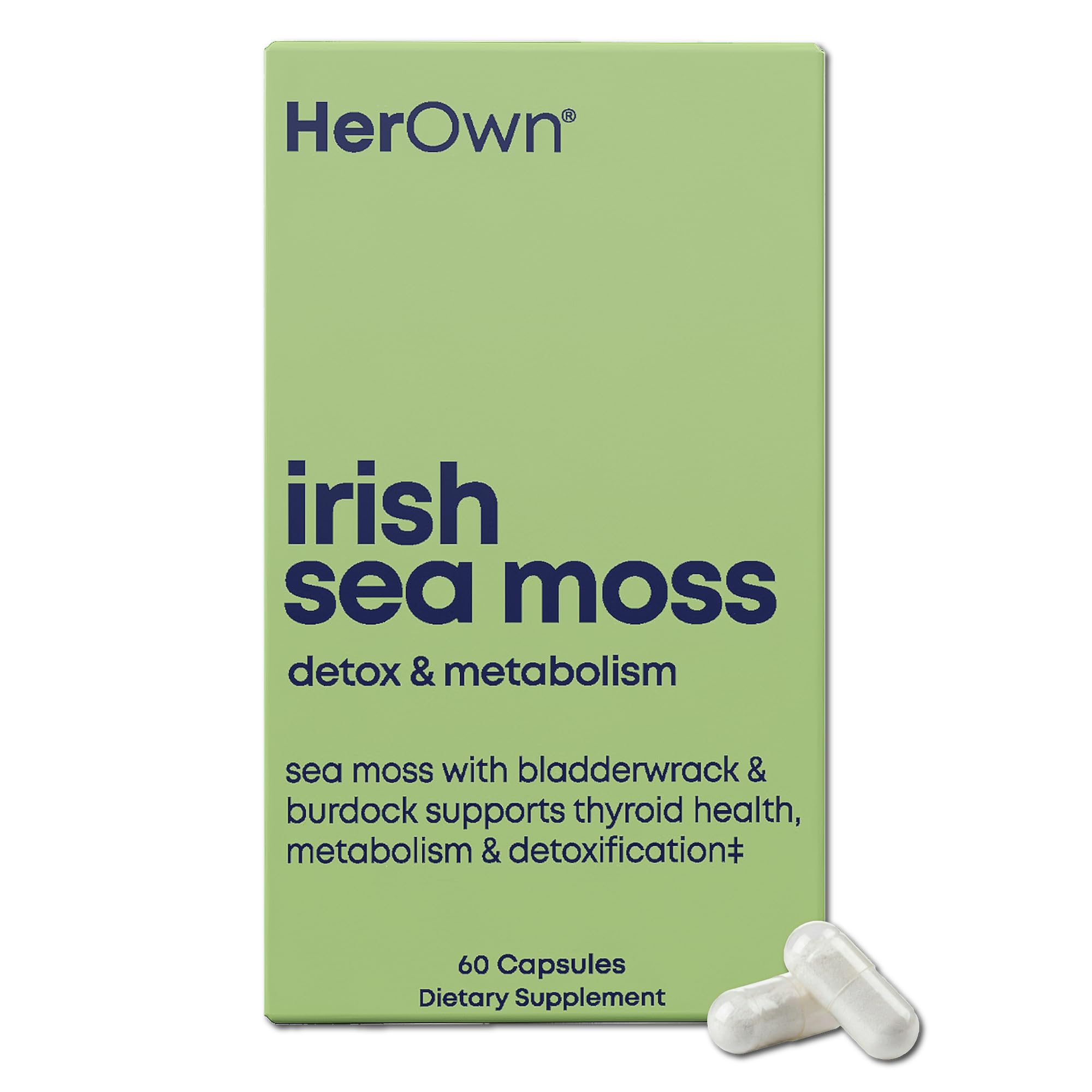 Her Own Irish Sea Moss Capsules, Burdock Root, Bladderwrack, Detox, Metabolism, Immune Support, Skin Health, Natural Joint Support, Nutrient Rich Superfood High in Minerals, 60 Count