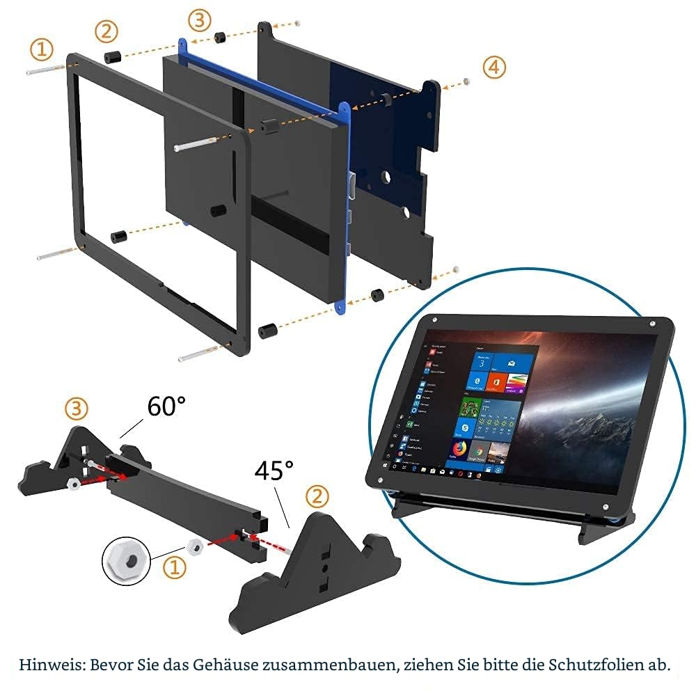 CUQI 7 Inch Touch Screen Monitor for Raspberry Pi, Portable IPS Display 1024 * 600 HDMI Touchscreen with Case, for Gaming Consoles/PC/Camera/Win OS/Raspberry Pi 5/4