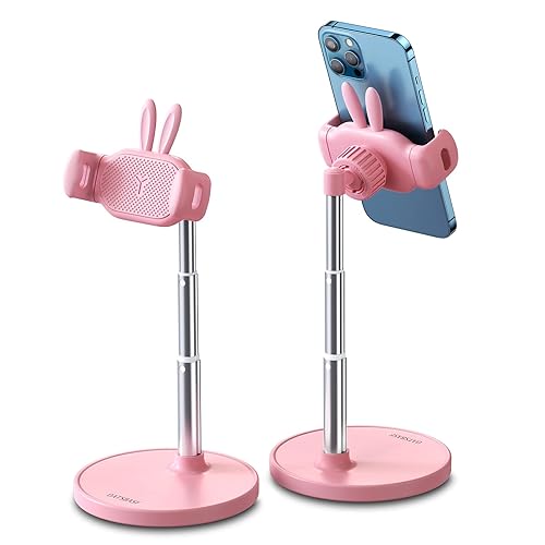 OATSBASF Cute Chat Stand, Angle Height Adjustable Cell Phone Stand for Desk, Kawaii Phone Holder Stand for Recording, Compatible with iPhone, All Phones (Pink) - Pink