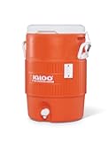5 Gallon Portable Sports Cooler Water Beverage Dispenser with Flat Seat Lid, Insulated Beverage Dispenser, Orange/White