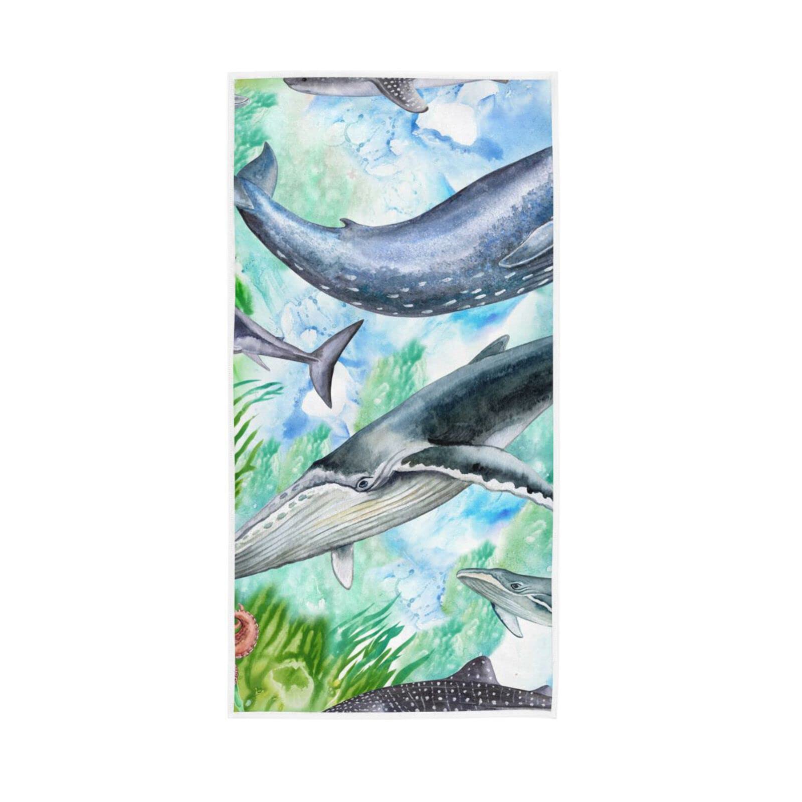 LSRCPD Hand Towels Sea Animal Whale Print Decor Fingertip Soft Face Towel Absorbent Bathroom Kitchen Towels
