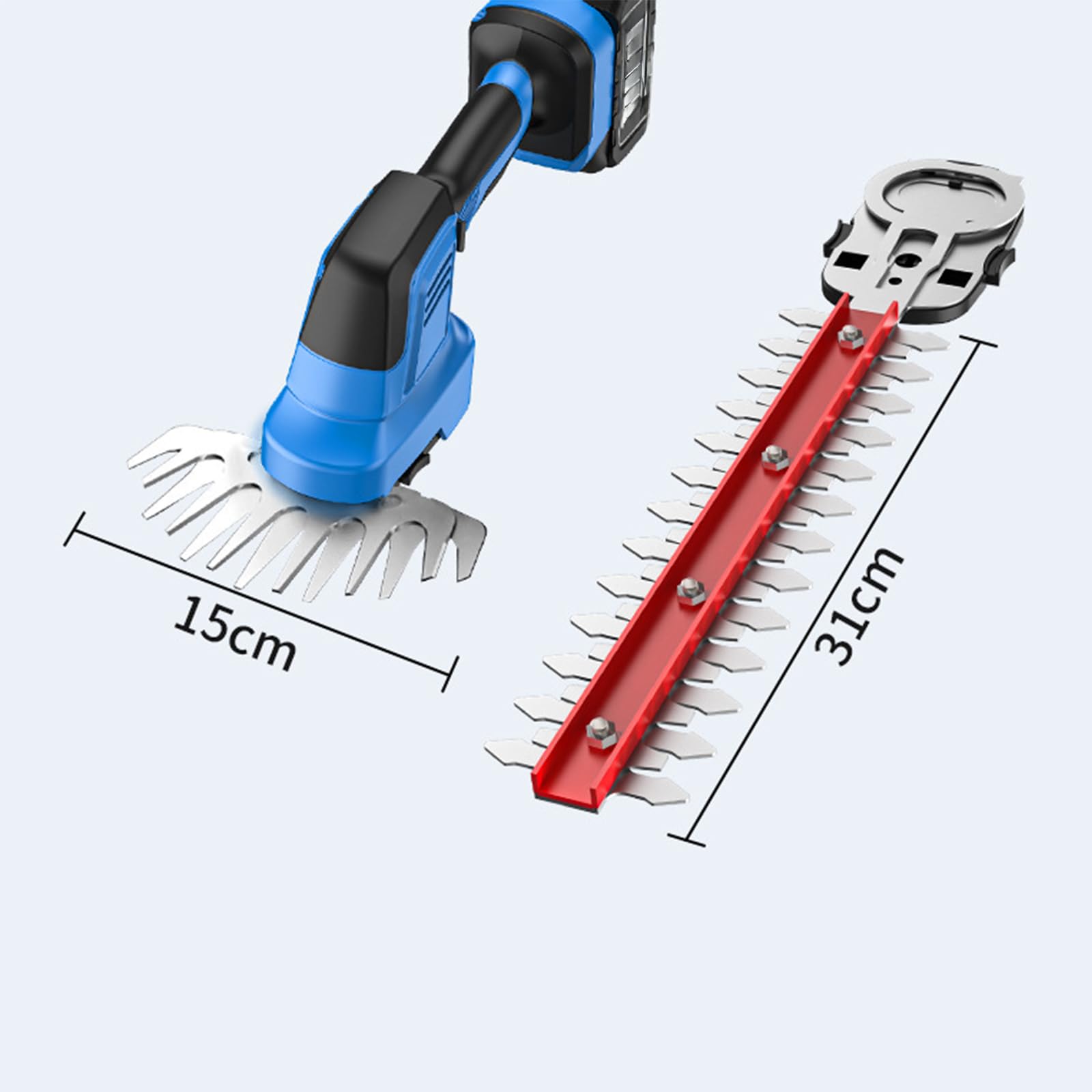 VOLTIX Taille-haie sans fil 2 en 1 - Taille-haie électrique avec 2 batteries et chargeur - Puissant et polyvalent pour haies et arbustes - Design portable et léger avec lames en acier inoxydable