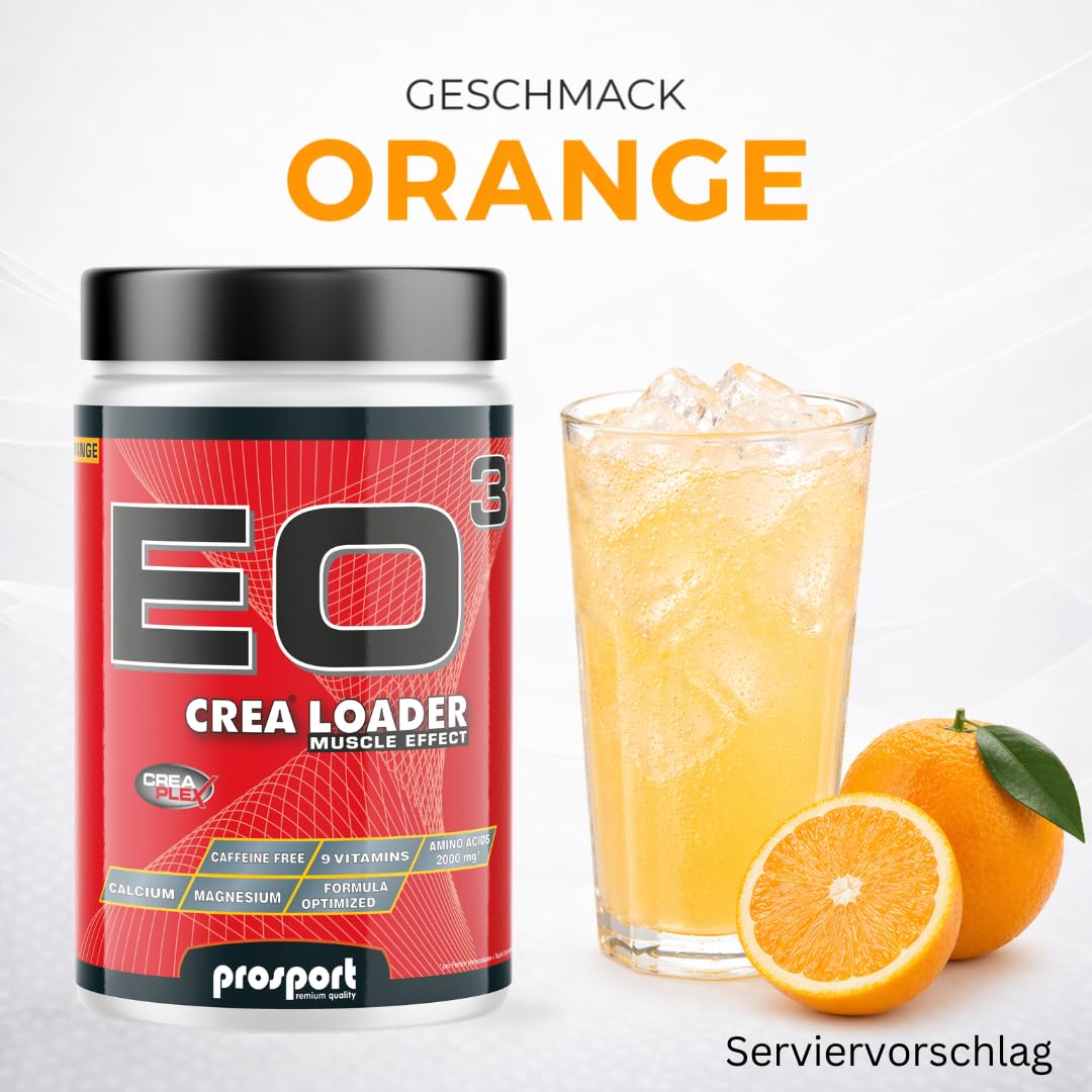 Prosport EO³ CREA LOADER Orange – 2000g Hochleistungs-Kreatin mit Vitaminen & Mineralstoffen – Creatin Monohydrat, Dextrose, Taurin & Glutamin – Workout Booster für Muskelaufbau & Schnellkraft