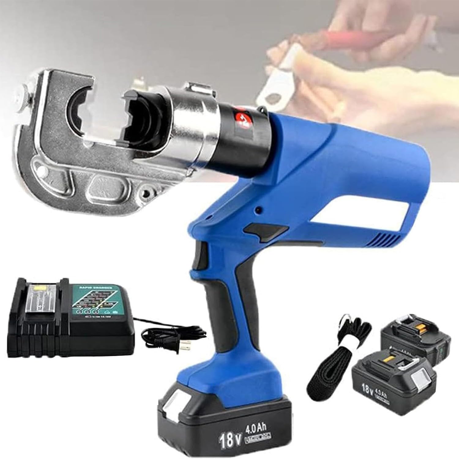 Alicates De Engarzado Eléctrico-Hidráulicos De 10-400 Mm2, Engarzadora Hidráulica Alimentada por Batería, Prensa Hidraulica con Troqueles De 13 Pares, Rotación De 360°