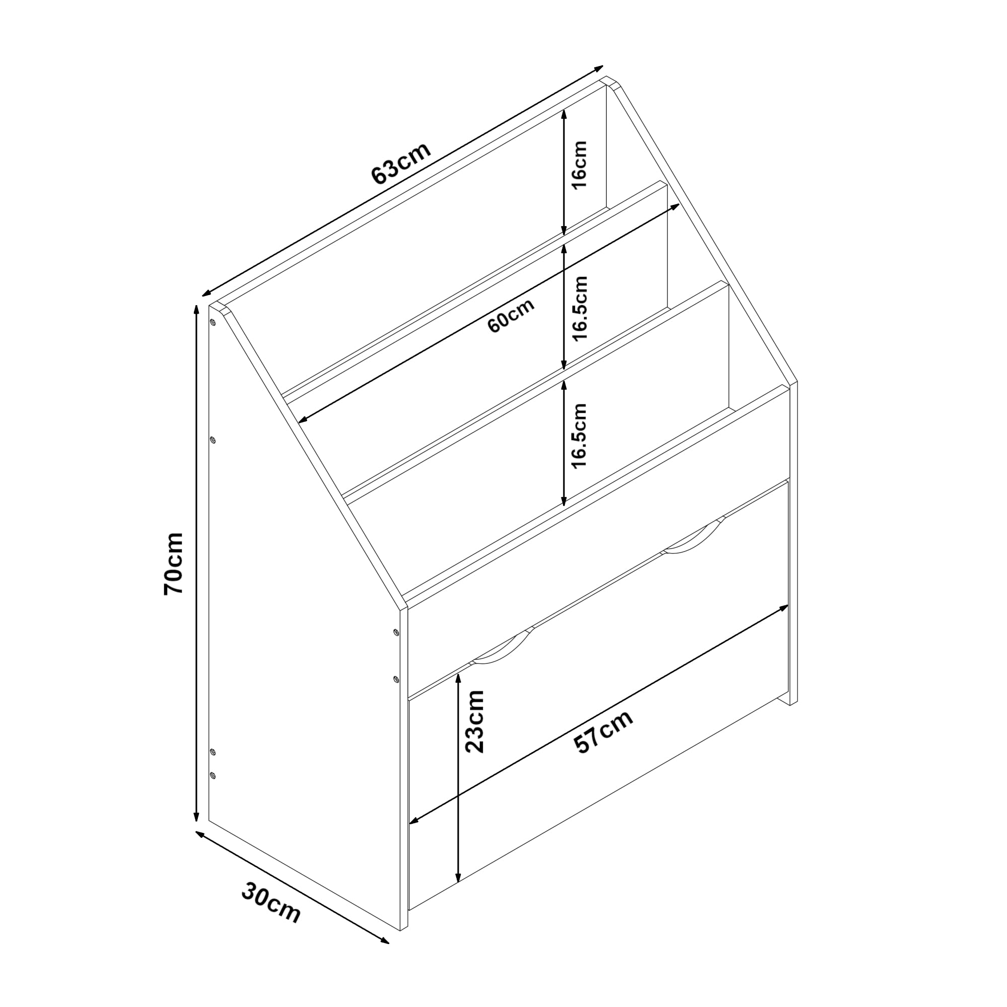 [en.casa] Étagère pour Enfants avec 3 Compartiments de Rangement Ouverts et 1 Tiroir sur roulettes Meuble de Stockage Coins Arrondis Panneau de Particules 70 x 63 x 30 cm Blanc Motif Aqua Dream