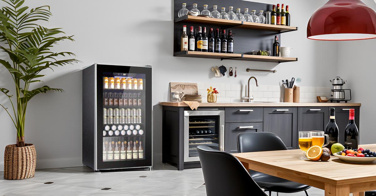 Image of COWSAR Mini Fridge Cooler, 130 Can Beverage Refrigerator with Glass Door, ETL Approved Wine Fridge with Digital Temperature Control, LED Light, Reversible Door for Home, Office, Bar - 3.2 Cu.Ft