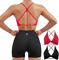 SUUKSESS Women's 2-Pack Backless Strappy Sports Bra Twist V-Neck Workout Crop Tops Buttery Soft Seamless Gym Bras