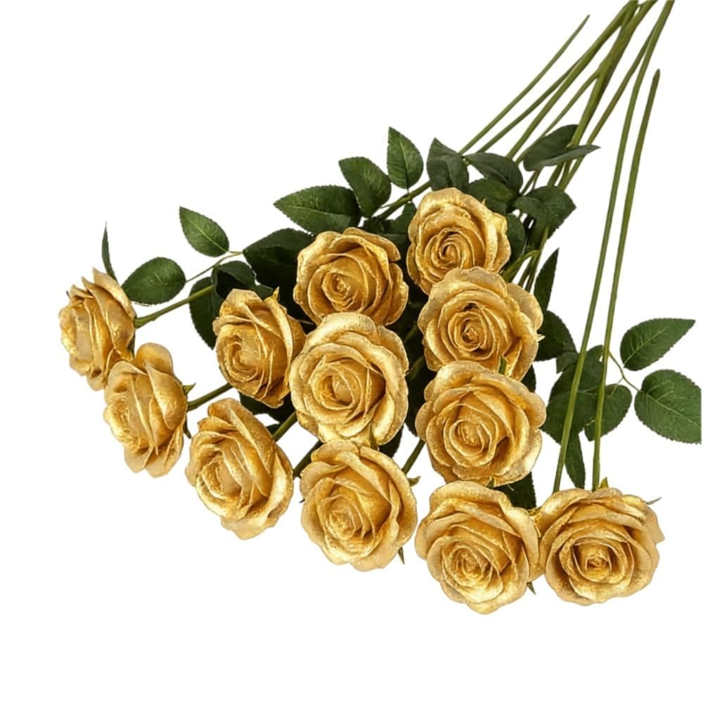 Waibejon 12 Pcs Artificial Gold Roses, Artificial Roses Fake Silk Flowers โ image 1