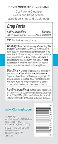 Miniatura 2 de CLn Limpiador de acné  Lavado de acné con ácido salicílico y preservado con hipoclorito de sodio no irritante sin fragancia 34 fl oz