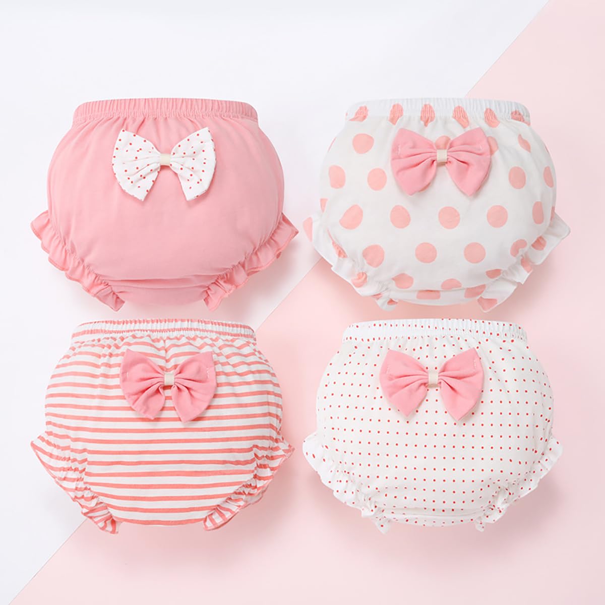 Höschen Packung mit 4 Baby Mädchen Baumwolle Unterwäsche Unterhosen Rüsche Hose Bloomer Shorts mit Bowknot Baby Kleinkinder Windelhosen Sommer Unterwäsche 6 Monate-3 Jahre