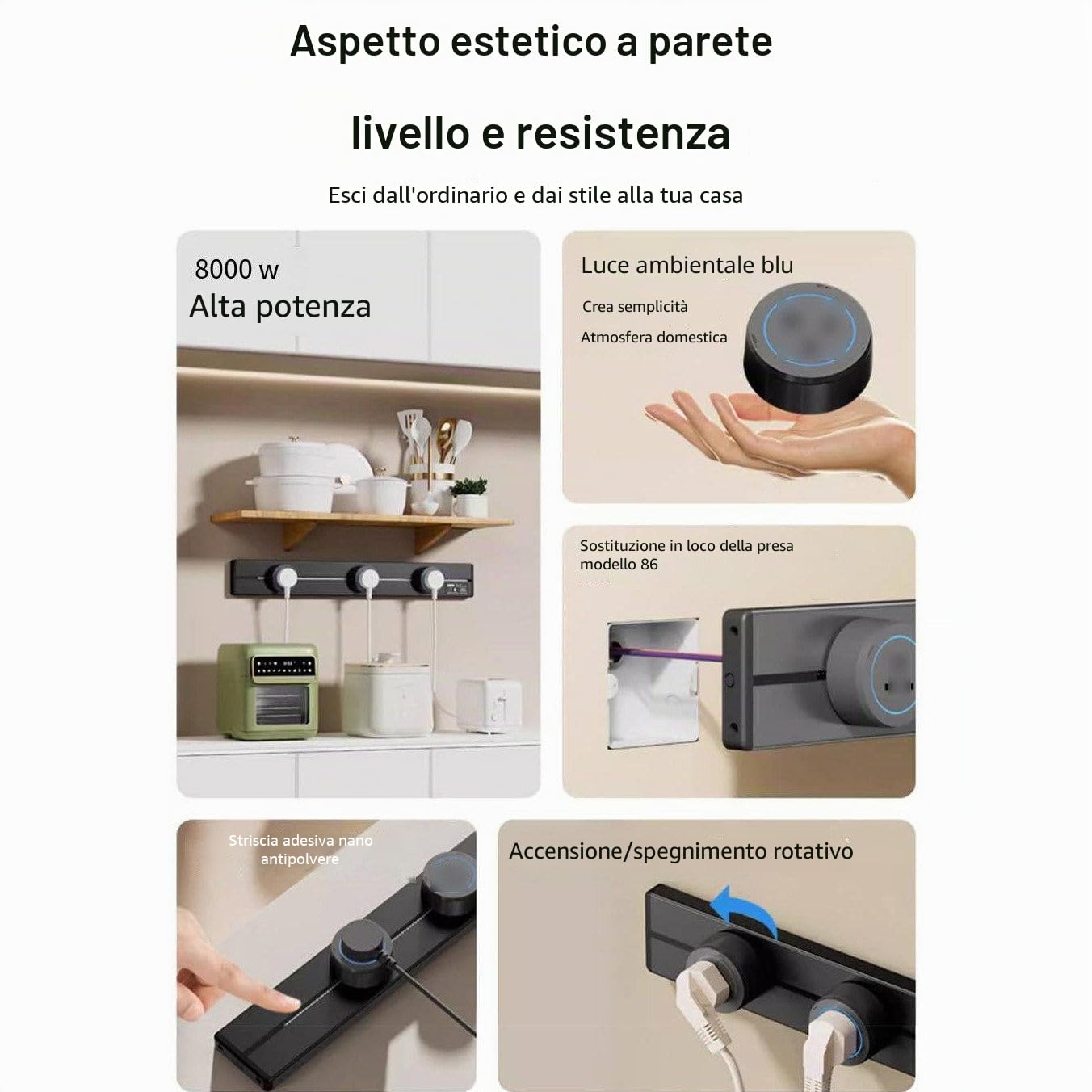 Presa da binario, scheda di cablaggio con guida di scorrimento di alimentazione a parete da 8000 W + adattatore da 2500 W, adatta per ufficio cucina,Black-60CM