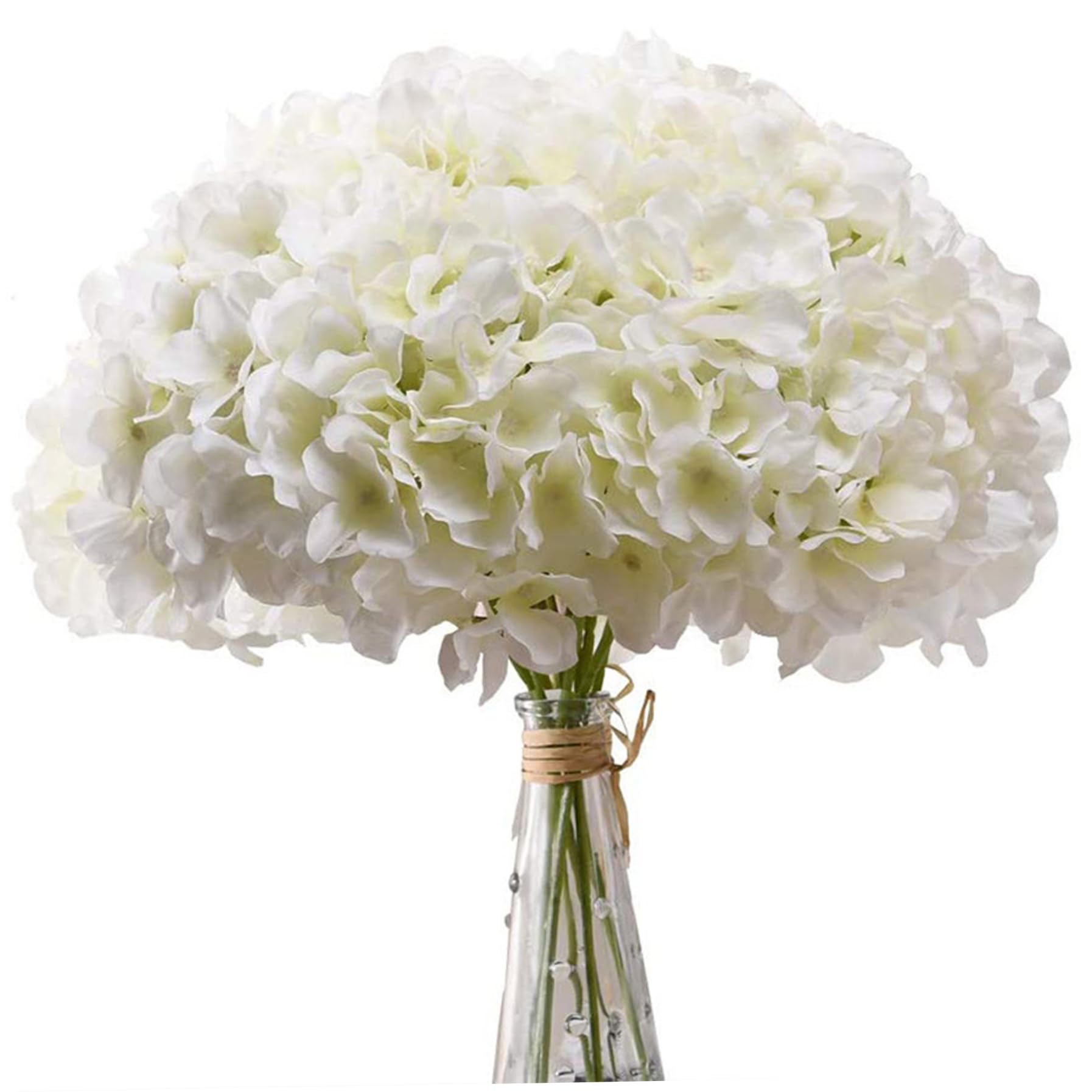 Takingup Faux Hydrangea Flowers, 10Pcs Silk White Artificial Hydrangea Flowers with Stems, Realistic & Flexible Artificial for Home, Party, Garden