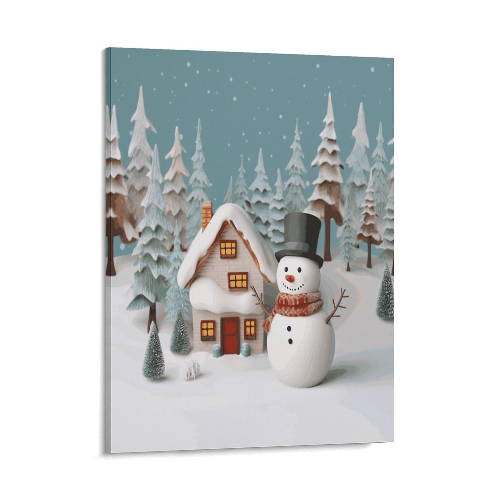 Adfgyerh Style Snowman And Village Wall Art Framed,Canvas Prints Ready To Hang Home Decor,Canvas Wall Art For Living Room Hallway Office Wall Decor 16X20inch(41X51cm)