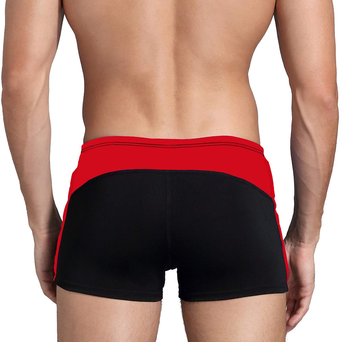 3asyglide Square Leg Suit Mens Comfortable Swimsuit for Polyester PBT Fabric (32, Black&Racing Red)