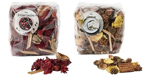 【イケア】STORTSKON・ストールトショーン・香り付きポプリ・ ベリー/レッド・ 90 g 305.027.69 / JAMLIK・イェムリーク・香り付きポプリ・ バニラ/ライトベージュ・ 90 g 105.027.65 セット品