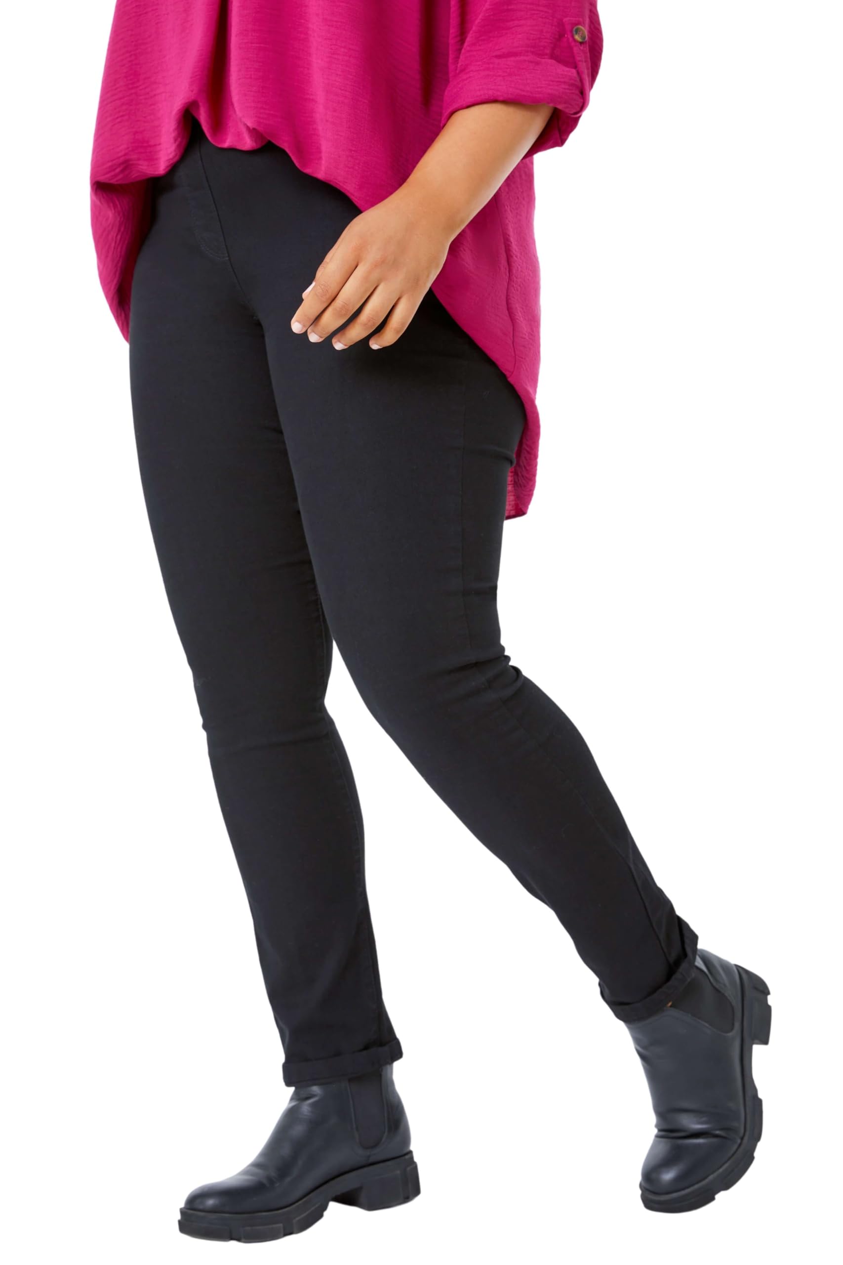 Roman Originals Women's Black Jeggings For Uk Jean Stretchy Trousers Denim Leggings High Waist Rise Pull On Skinny Straight Leg Cotton Pants Smart Casual - Petite Jet (28 Inch) - Size 8 Petite