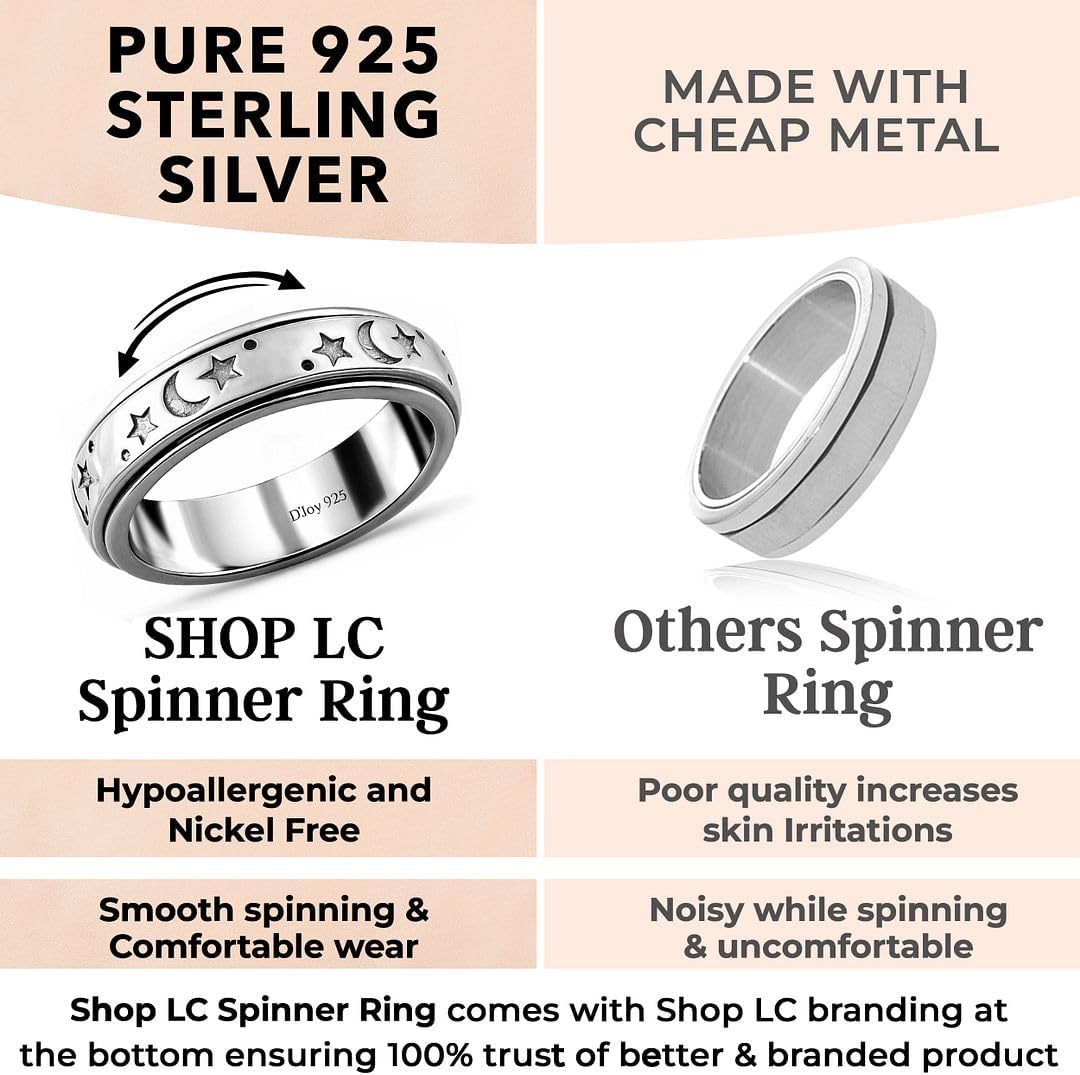 925 Sterling Silver Fidget Ring Women - Moon Star Spinner Anxiety Rings for Women Men Platinum Plated - Stress Relief Statement Promise Her Engagement Jewelry Anniversary Valentines Day Gifts - Image 3