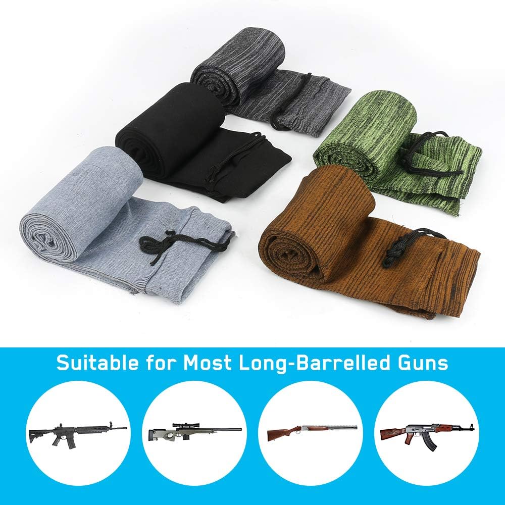 WIOR 5 Pack Gun Sock, 54 Inch Knit Gun Socks for Rifles, Silicone Treated Gun Sleeve Gun Cover with Drawstring Closure for Hunting Dust-proof Anti-rust Moisture-proof