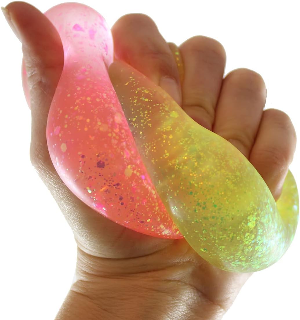 Curious Minds Busy Bags Glitter Sugar Ball - Glittery Shimmer Thick Glue/Gel Stretch Ball - Syrup Molasses Ultra Squishy and Moldable Slow Rise Relaxing Sensory Fidget Stress Toy (Random Colors)