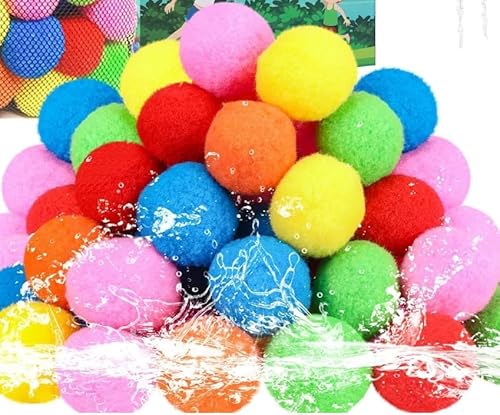 Water Balls Quick Fill Water for Pools, Fighting, Water Companions, Water Balloons for Outdoor Family, Friends, Backyard Summer Splash Party Gift (60pcs - Reusable Sponge Water Balls)