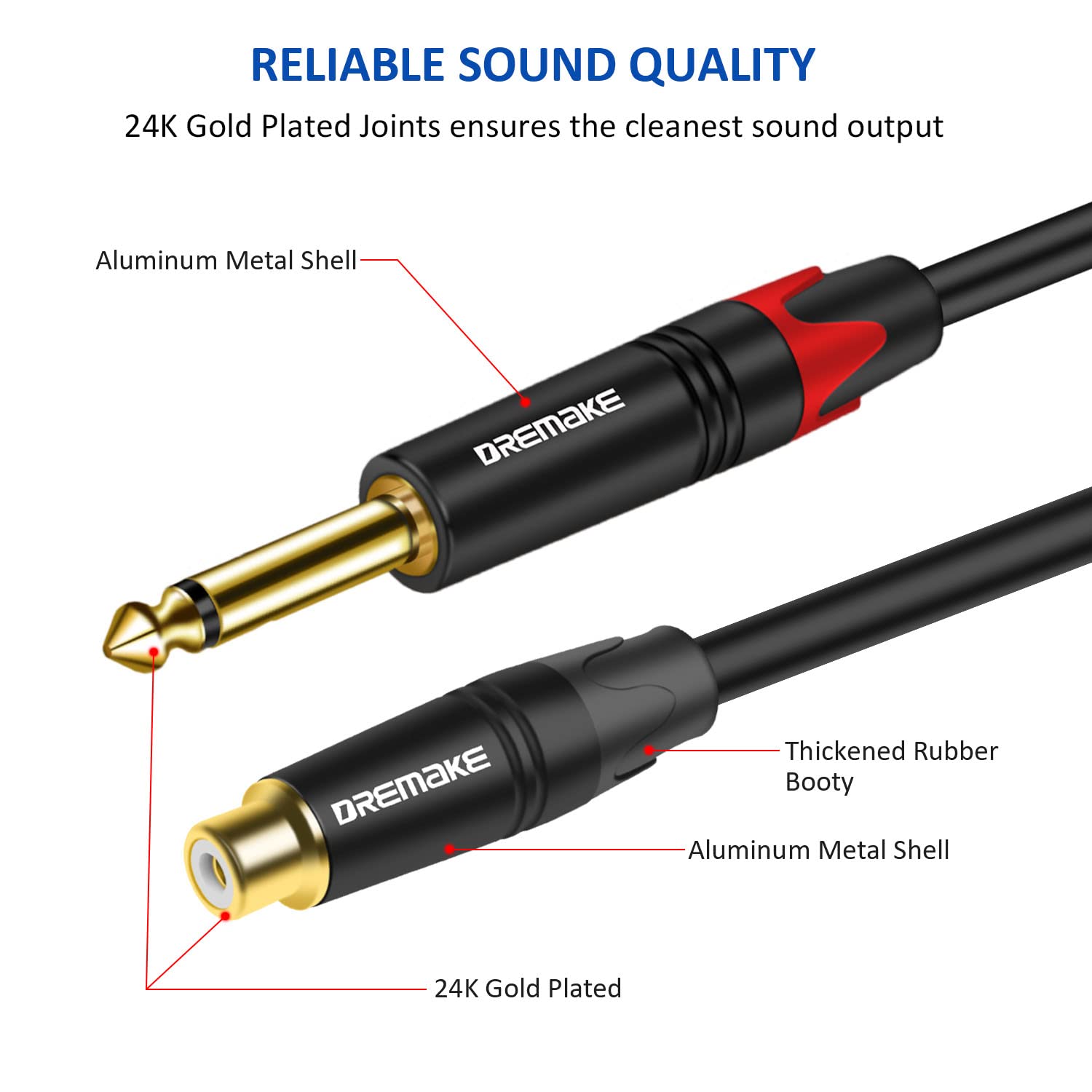 2 cables de extensión de audio RCA de 6,35 mm a 2 cables de extensión de audio RCA de 10 pies, cable adaptador dual TS macho de 6,35 mm a doble RCA hembra, 2 cables de interconexión estéreo TS