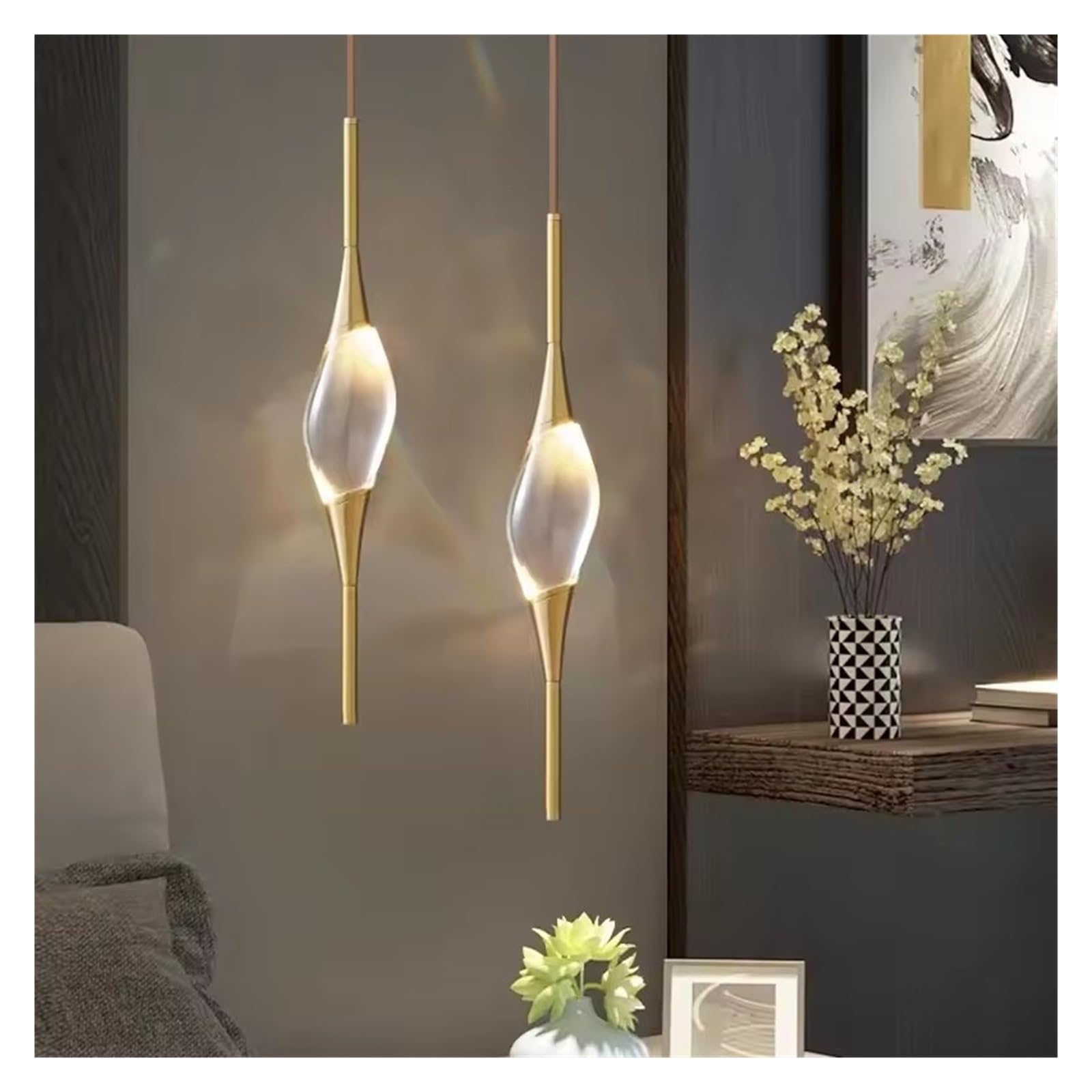 NHPJFDC Modern Living Room Nordic Light Luxury Crystal Restaurant Bedside Decoration All Copper Chandelier,Elegance Look