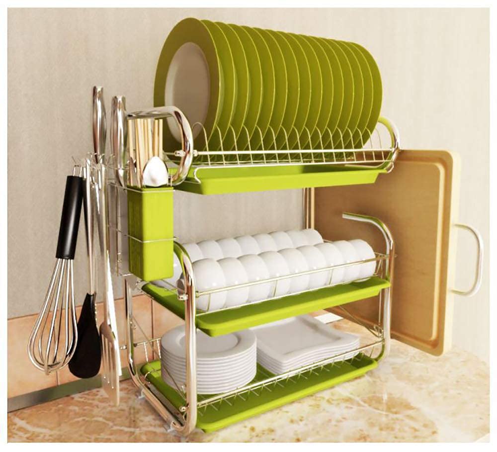 Abtropfgestell, Abtropfgestell for die Küche, mit abnehmbarem Abtropfbrett, 3-stufiges Edelstahl-Geschirrtrockner, Multifunktions-Teller-Becherhalter-Organizer Abtropfschale