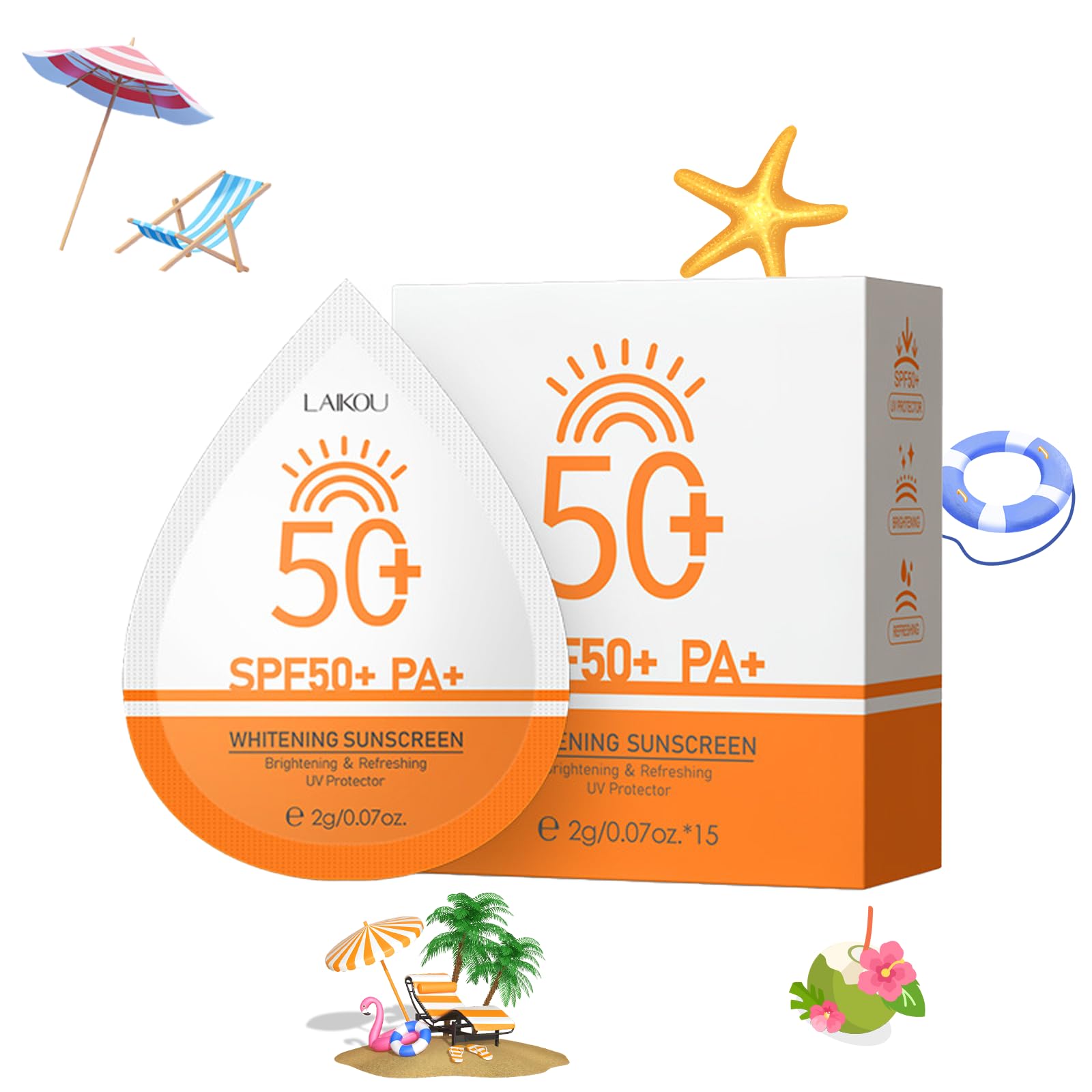 2g 15PCS Travel Size Sunscreen SPF50 PA Mini Sunscreen for Face Body Waterproof Non-Greasy Perfect for Outdoor Beach