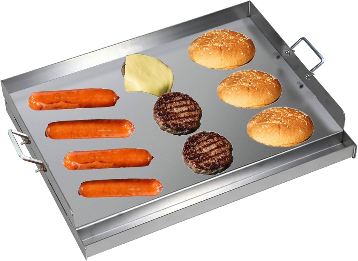 Edelstahl Grillplatte | 47x32x7 cm | Universal BBQ Plancha aus dickem 2mm & rostfreiem Edelstahl passend für Weber Gasgrill und Holzkohlegrill | Grillplatte mit Grill-Spachtel Schaber set