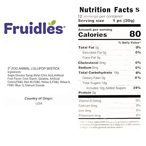 Miniatura 2 de Zoo - Chupones de piruletas de animales, sin grasa, envueltos individualmente con palitos (paquete de 24)