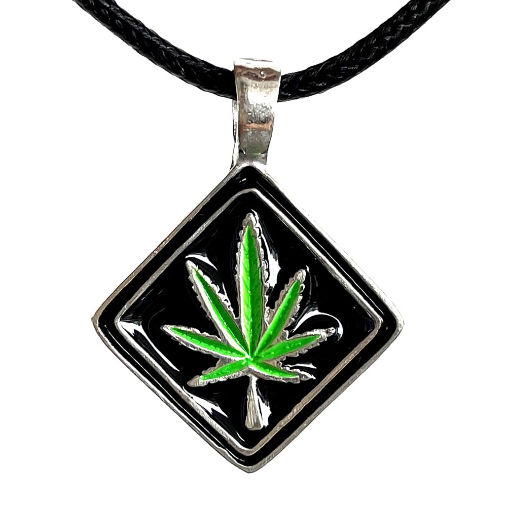 Marijuana Reggae Weed Leaf Hippie Peac Biker Punk Rock Jewelry Silver Pewter Men's Pendant Necklace Money Wealth Fortune Gambling Lucky Charm Protection Amulet Safe Travel Talisman black leather cord