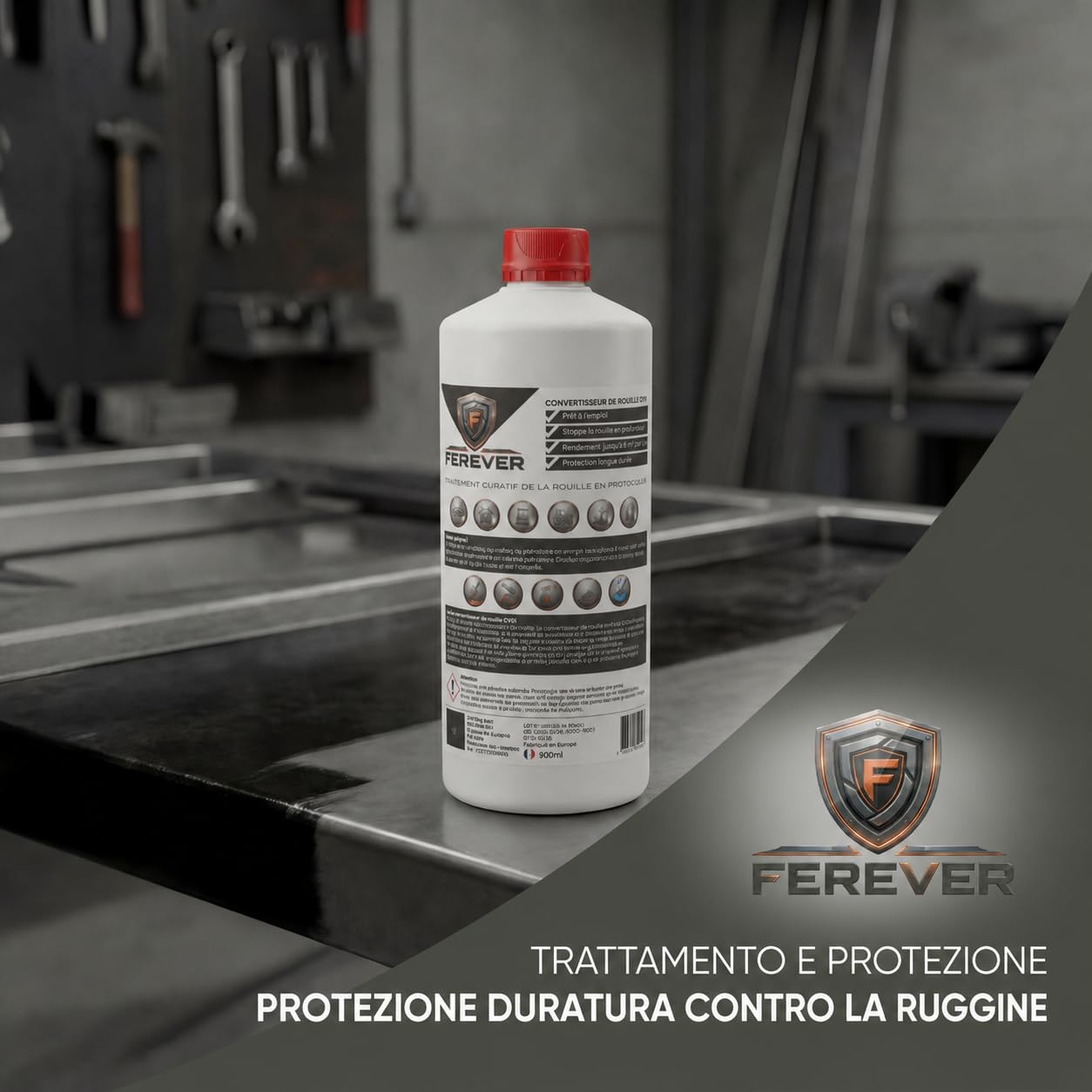 Convertitore di ruggine antiruggine in metallo | Stop Ruggine Carrozzeria Auto & Esterno | Distruttore di Ruggine – Pellicola Protettiva Nero Opaco | Pronto per la verniciatura | Pennello (2x 500 ml)