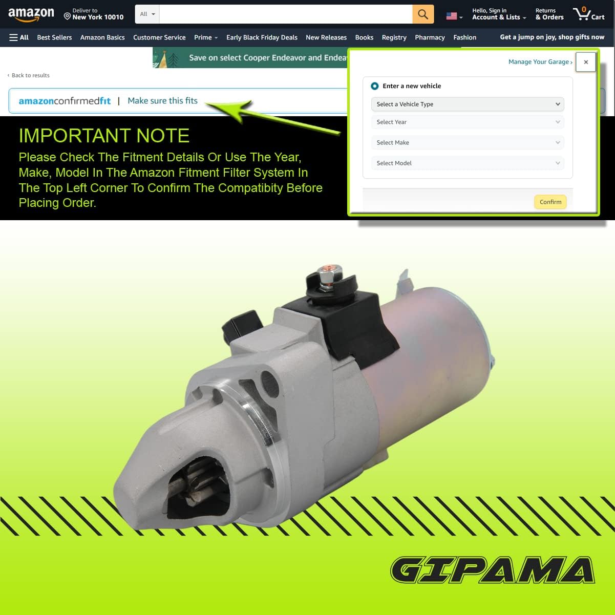 Gipama New Electrical Starter 17844N Replacement for Honda CR-V 2002-2006 L4 2.4L(17844)