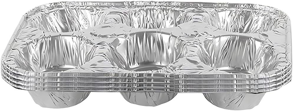 Deluxe Silver Disposable Aluminum Foil Muffin Pans – 6 Cavity (Pack of 4) – Premium Quality – Perfect for Home Bakers & Professionals