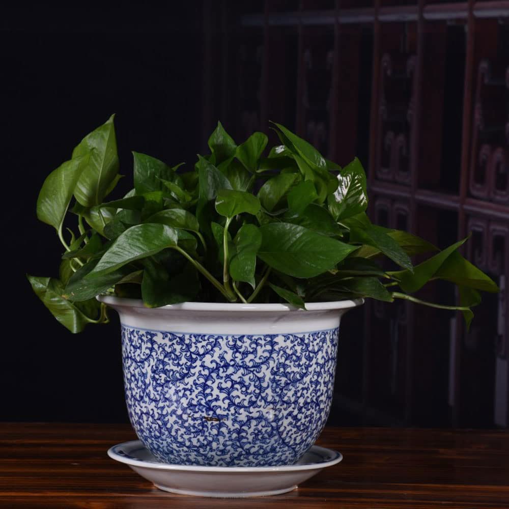 Doniczka ceramiczna Niebiesko-biała porcelanowa dekoracyjna doniczka z podstawką na rośliny domowe Pojemnik na kwiaty z otworem drenażowym na rośliny Bonsai Kwiat Aloes Wystrój domu w pomieszczeniach