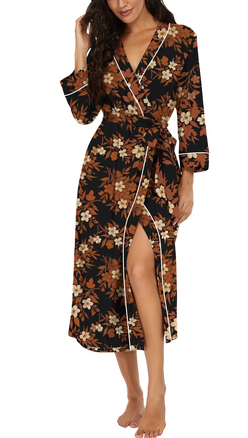 PrinStory Robes for Women 3/4 Sleeve Long Bath Robe XS-4XL