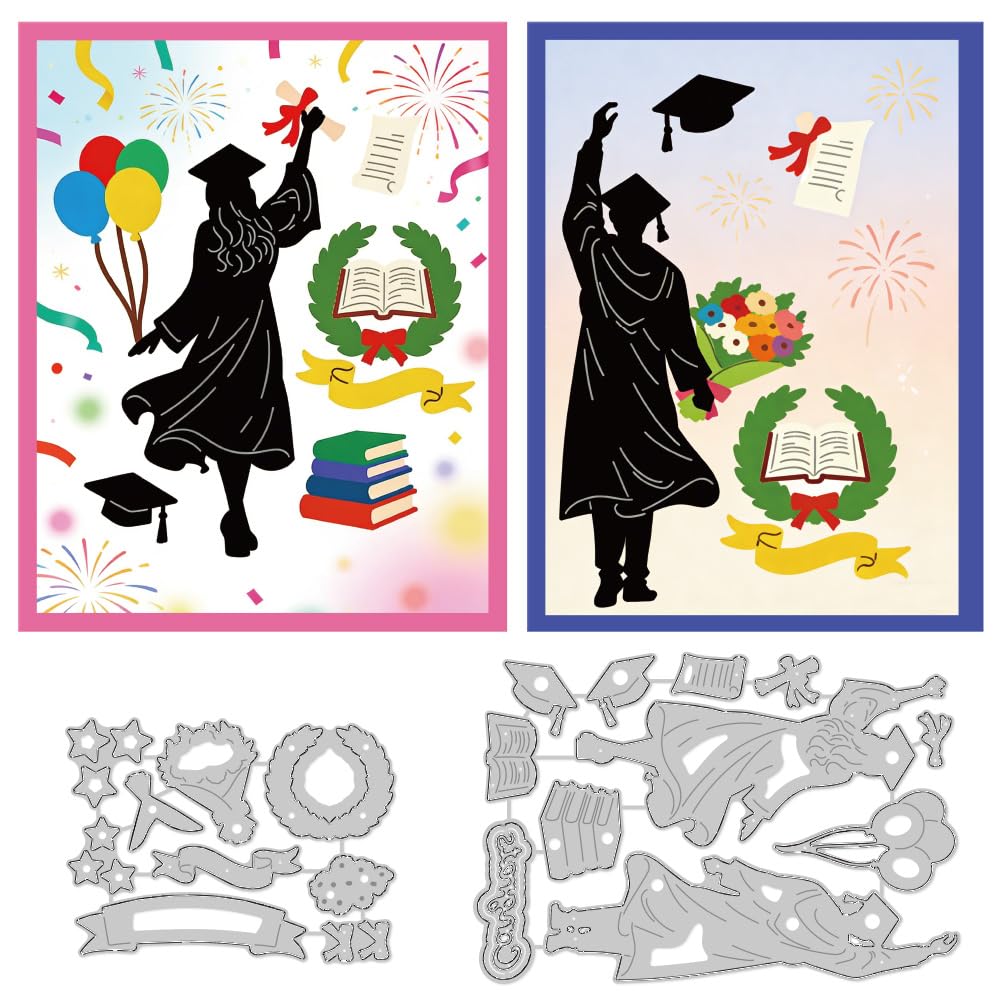 DELORIGIN Graduation Season Cutting Dies Celebrate Card Making Die Stencil Carbon Steel Die Cuts DIY Scrapbooking Cuts Stencils Paper Embossing Template for Greeting Cards Craft Album Invitation Decor