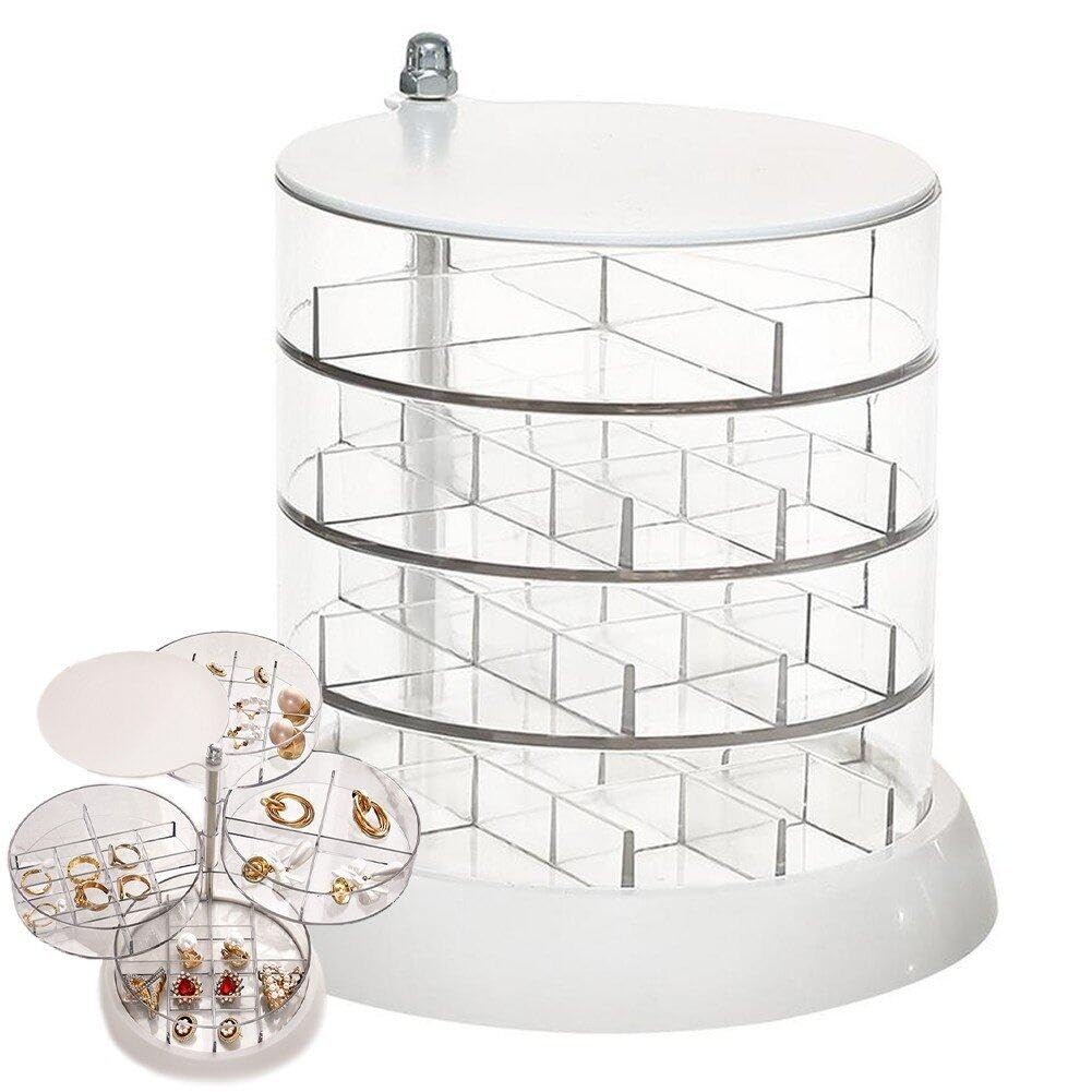 Luxylei As Shown Clear Jewellery Organiser Earrings Organizer 4-Layer Rotatable Jewelry Storage Box For Earrings Necklaces Bracelets Rings
