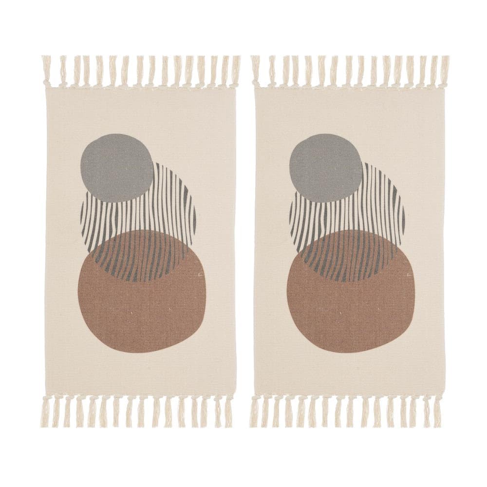 LOLAhome Set de 2 Alfombra círculos Flecos marrón algodón poliéster de 50x80 cm