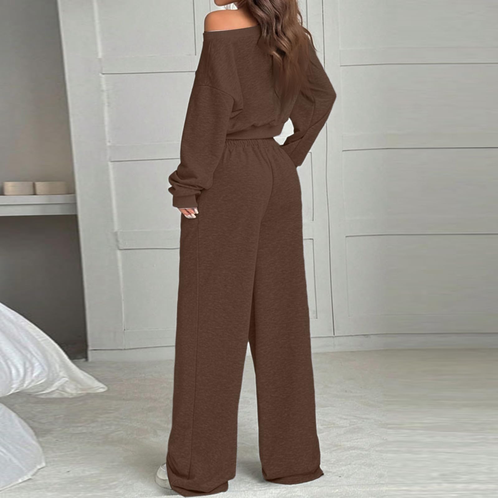Atuendo Mujer Sportiva Básico Invierno Cintura Alta Manga Larga Fresco Adaptar Color Sólido Fuera del Hombro