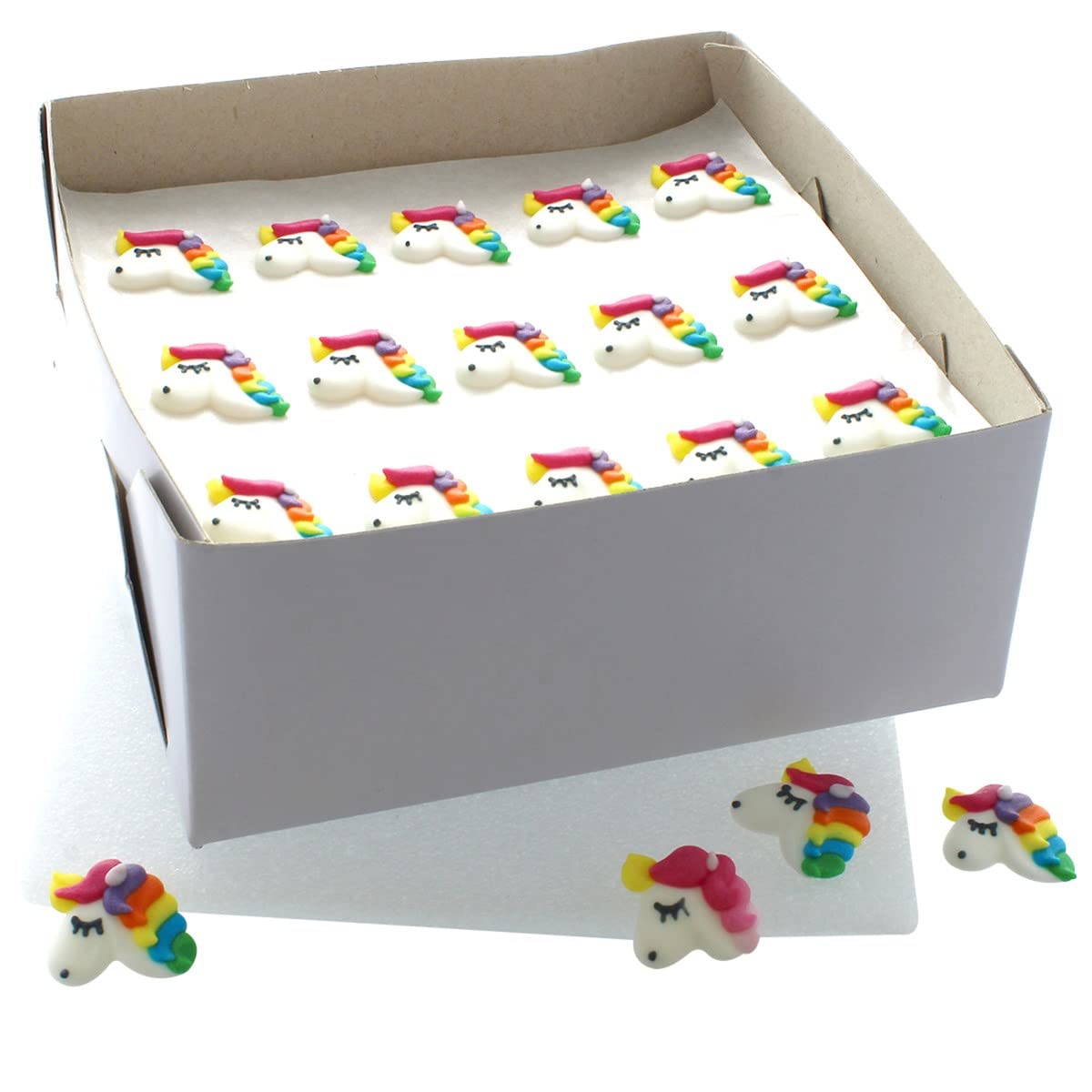 Culpitt Unicorn Sugar Pipings, 60 Edible Royal Icing Cake Decorations, Handmade Ready to Use Magical Rainbow Cupcake Toppers For Birthday Cakes, Treats, and Desserts - Bulk Pack of 60
